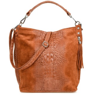 Brązowa torebka skórzana zamszowa CROCO shopper | Krateczka.pl