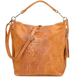 Camel torebka skórzana zamszowa CROCO shopper | Krateczka.pl