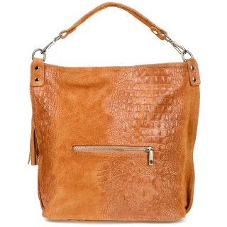 Camel torebka skórzana zamszowa CROCO shopper | Krateczka.pl