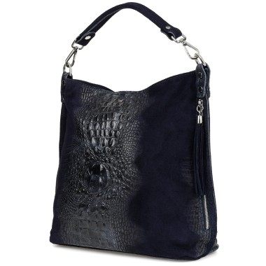 Granatowa torebka skórzana zamszowa CROCO shopper | Krateczka.pl