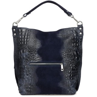 Granatowa torebka skórzana zamszowa CROCO shopper | Krateczka.pl