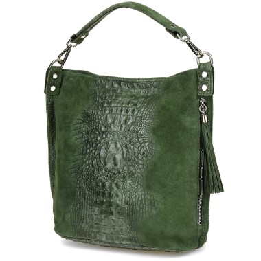 Ciemno zielona torebka skórzana zamszowa CROCO shopper | Krateczka.pl