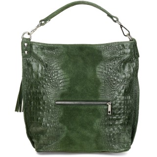 Ciemno zielona torebka skórzana zamszowa CROCO shopper | Krateczka.pl