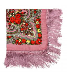 Różowa Duża góralska chusta frędzel modna folk wzory Apaszka Q71
