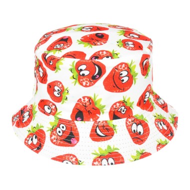 Kapelusz dwustronny bucket hat dziecięcy biały  truskawka - krateczka.pl