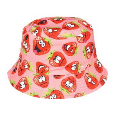 Kapelusz dwustronny bucket hat dziecięcy różowy truskawka - krateczka.pl