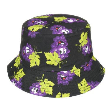 Kapelusz dwustronny bucket hat dziecięcy czarny winogrona - krateczka.pl