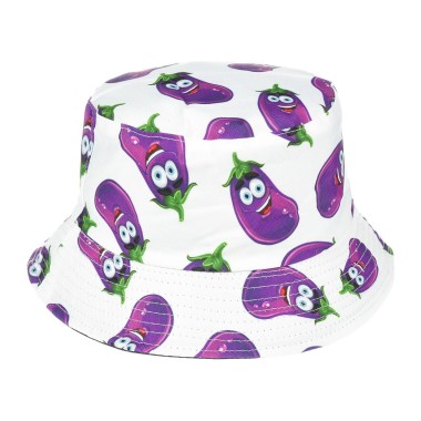 Kapelusz dwustronny bucket hat dziecięcy biały bakłażan- krateczka.pl