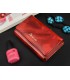 Portfel damski skórzany bigiel elegancki RFID czerwony piórka X71