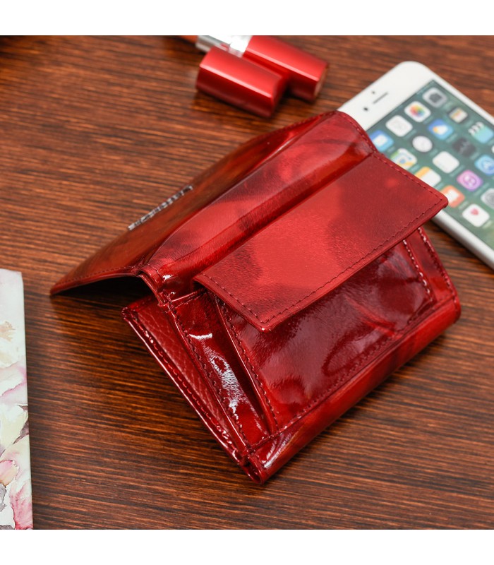 Czerwony Damski Mały portfelik skórzany Alessandro Paoli RFID Q50