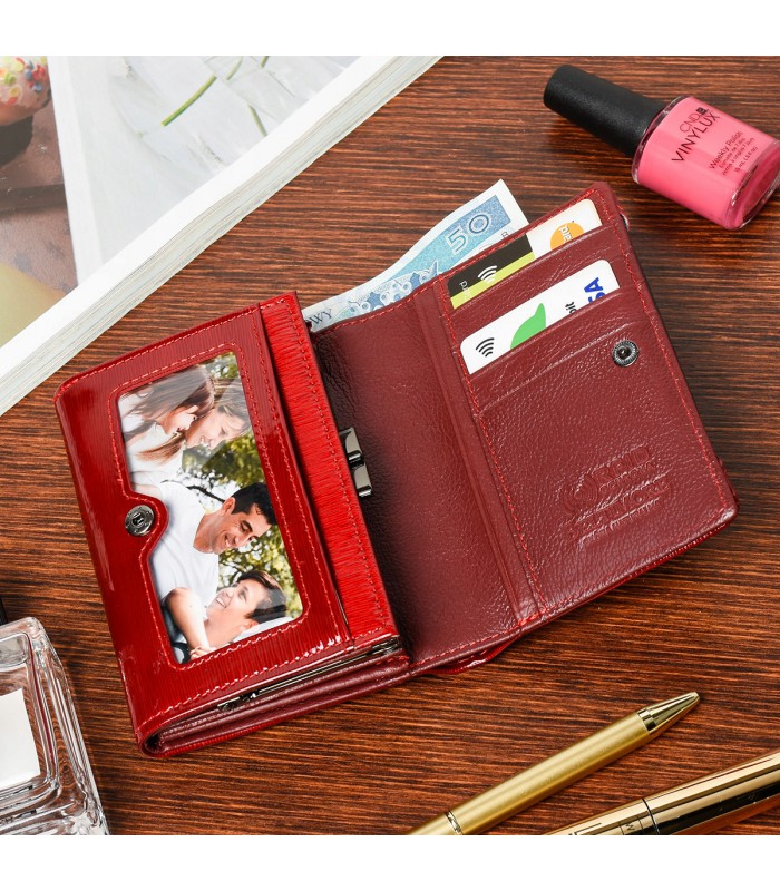Skórzany portfel rękawiczki damskie zestaw prezent A04K25
