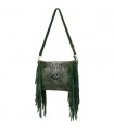 Ciemno- zielona damska włoska skórzana torebka frędzel pozioma Z24