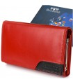 Damski skórzany portfel duży poziomy z biglem RFiD czerwony BELTIMORE 038