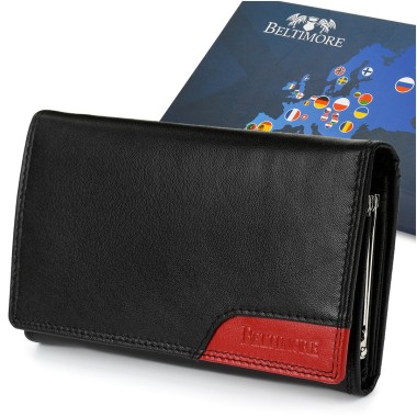 Damski skórzany portfel duży z biglem RFiD BELTIMORE 038- krateczka.pl