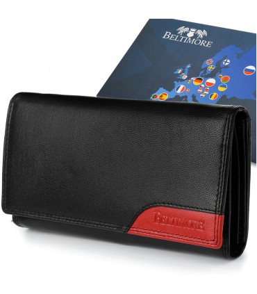 Damski skórzany portfel duży poziom suwak RFiD BELTIMORE- krateczka.pl