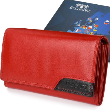 Damski skórzany portfel duży retro suwak RFiD BELTIMORE- krateczka.pl
