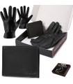 Zestaw męski skórzany portfel poziomy rękawiczki czarne Beltimore T86
