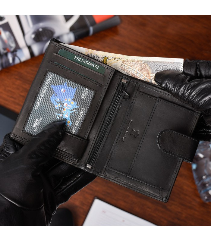 Zestaw męski skórzany portfel pionowy rękawiczki czarne Beltimore T82