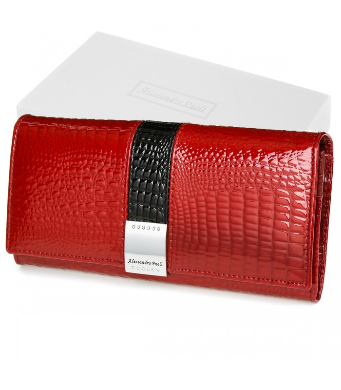 Czerwony Portfel damski czerwony skórzany RFID pudełko duży G32