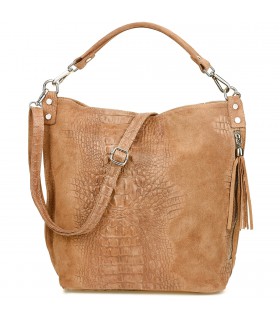 Taupe torebka skórzana zamszowa CROCO shopper | Krateczka.pl
