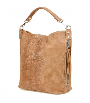 Taupe torebka skórzana zamszowa CROCO shopper | Krateczka.pl