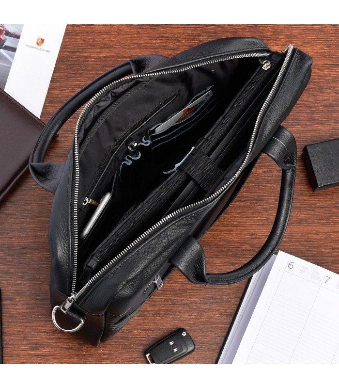 Skórzana torba na laptop duża męska pojemna premium Beltimore czarna J13