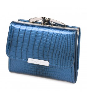 Niebieski mały portfel damski skórzany portmonetka lakier bigiel F61