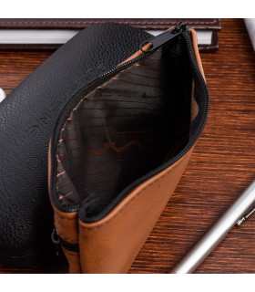 Karmelowe etui na klucze skórzane duże pojemne - krateczka.pl