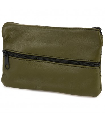 Zielone khaki etui na klucze skórzane duże pojemne - krateczka.pl
