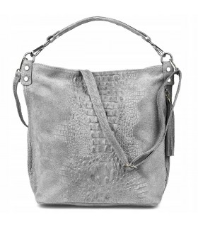 Jasno-szara torebka skórzana zamszowa CROCO shopper | Krateczka.pl