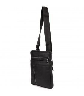 Czarna saszetka męska crossbody, skórzana raportówka na pasku