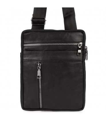 Czarna saszetka męska crossbody, skórzana raportówka na pasku