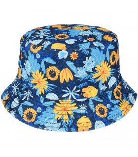 Niebieskie kwiatki dwustronny kapelusz dziecięcy bucket hat KAP-MD