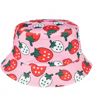Truskawki - dwustronny kapelusz dziecięcy bucket hat - krateczka.pl
