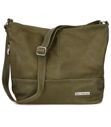 Oliwkowa skórzana listonoszka dwukomorowa | Sklep Krateczka.pl