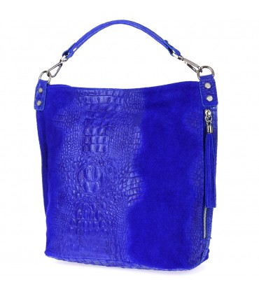 Chabrowa  torebka skórzana zamszowa CROCO shopper | Krateczka.pl