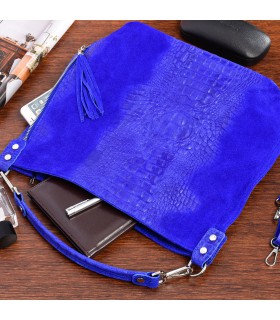Chabrowa  torebka skórzana zamszowa CROCO shopper | Krateczka.pl