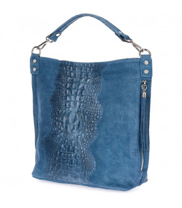 Jeansowa  torebka skórzana zamszowa CROCO shopper | Krateczka.pl
