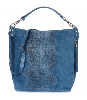 Jeansowa  torebka skórzana zamszowa CROCO shopper | Krateczka.pl