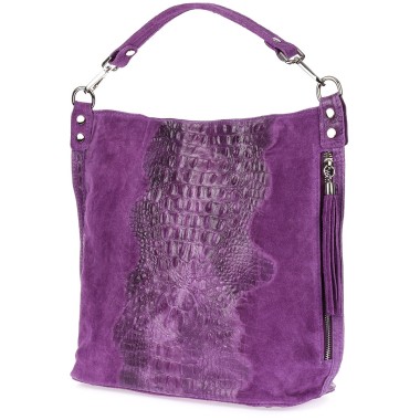 Fioletowa torebka skórzana zamszowa CROCO shopper | Krateczka.pl
