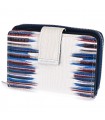 Skórzany portfel damski lakierowany elegancki modny biały w niebieskie pasy 826