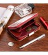 Skórzany portfel damski lakierowany elegancki modny biały w czerwone pasy 826
