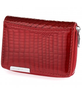 Skórzany portfel damski poziomy mały lakierowany czerwony 897