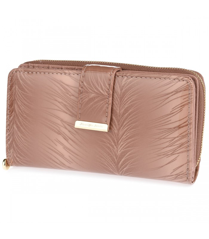 Beżowy skórzany portfel damski lakierowany duży poziomy elegancki Jennifer Jones E72