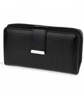 Czarny skórzany portfel damski lakierowany duży poziomy elegancki Jennifer Jones E72