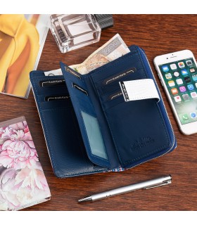 Biały skórzany portfel damski lakierowany duży poziomy w piórka elegancki Jennifer Jones E72