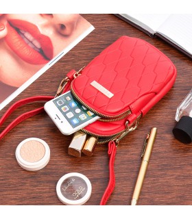 Czerwona Mała torebka damska na telefon mini listonoszka raportówka na ramię ekoskóra POR-TE-8