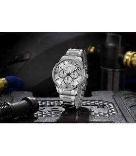 Klasyczny srebrny zegarek męski bransoleta duży solidny Perfect CH01M