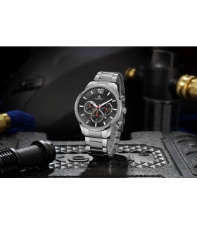 Srebrny elegancki zegarek męski bransoleta duży solidny Perfect CH01M