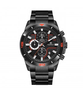 Czarny elegancki zegarek męski bransoleta duży solidny Perfect CH02M